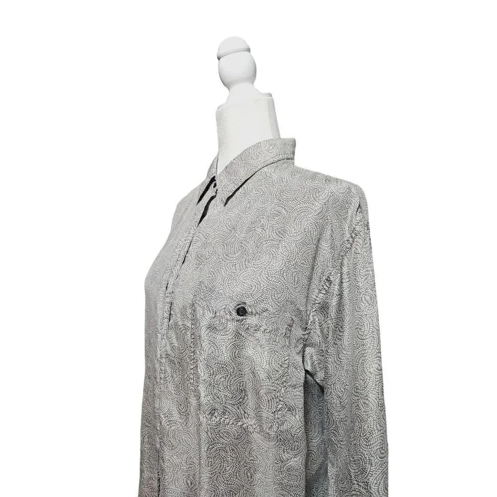 Vintage Whistle gray & white silk button down long sleeve western blouse size S - Picture 3 of 10